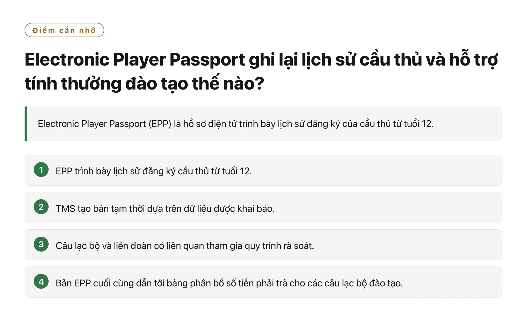 Electronic Player Passport ghi lại lịch sử cầu thủ và hỗ trợ tính thưởng đào tạo thế nào?——全文要点速览